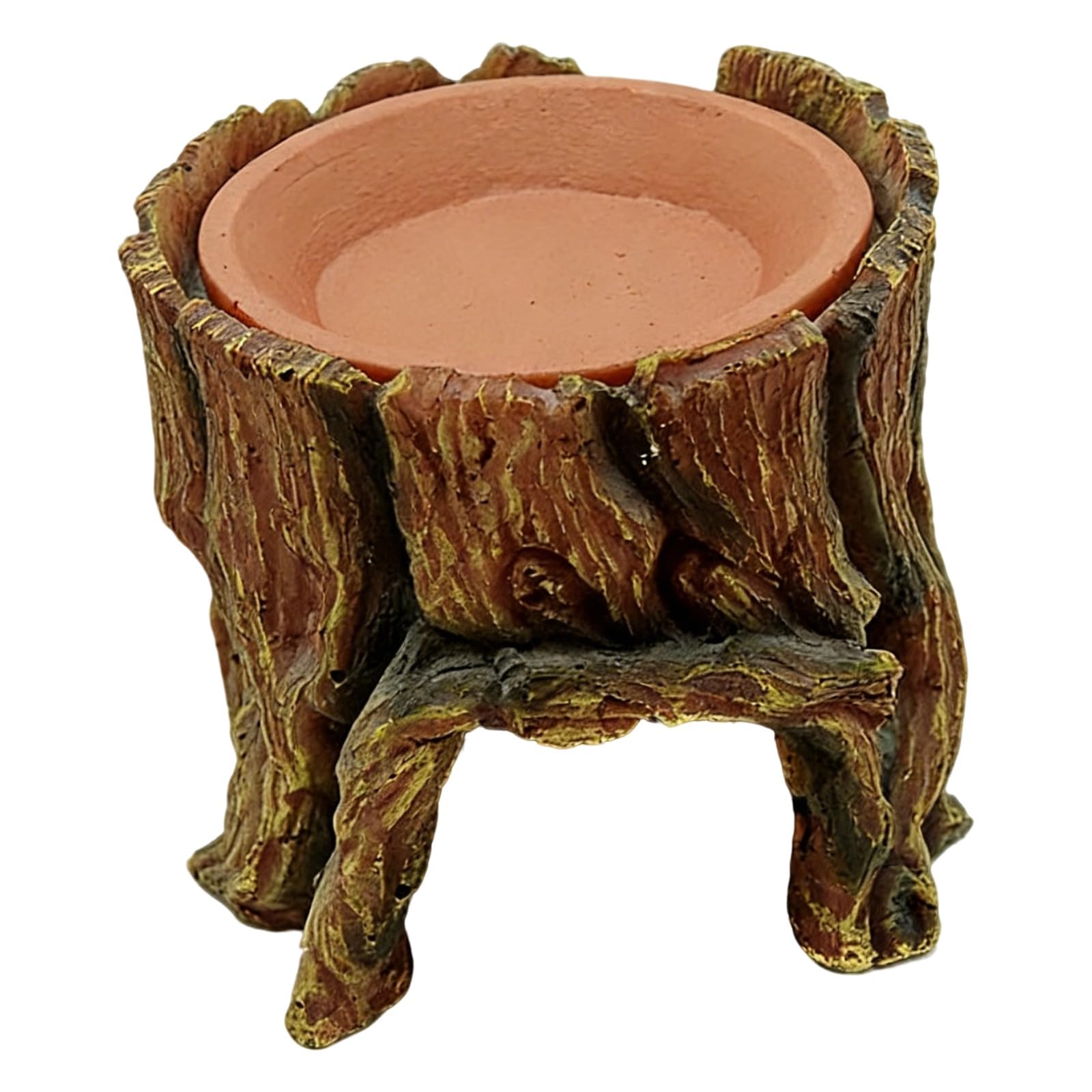 Nascondiglio per rettili marrone a forma di tronco d'albero, grotta umidificante con ciotola dell'acqua in ceramica rimovibile, 13 x 14 x 14 cm, decorazione per acquario, tartaruga di terra, lucertola