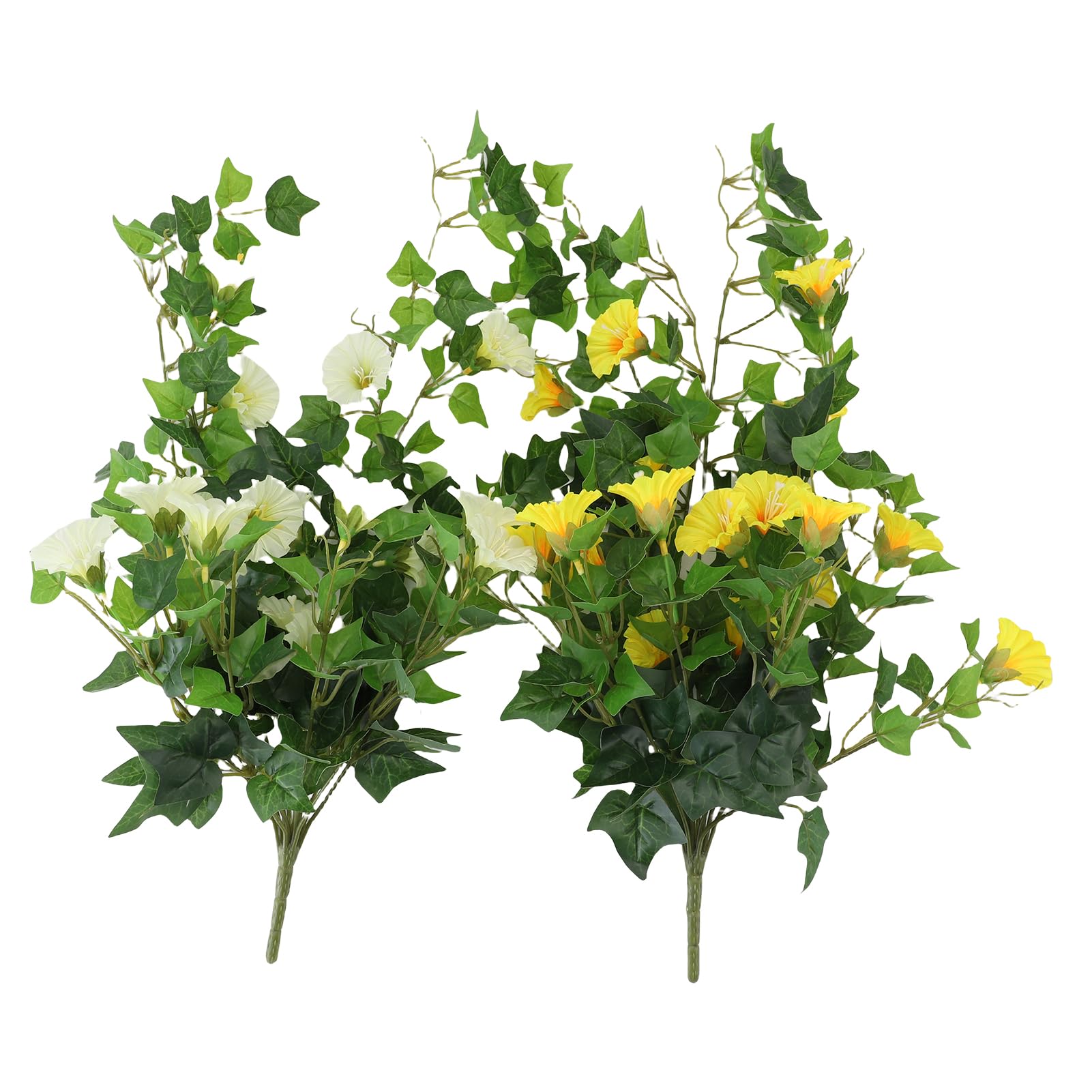 Cocoarm Sztuczna Girlanda z Kwiatów Tkanina i Plastik Sztuczna Wisząca Morning Glory 50 Cm Gradalne Płatki Kształtowane Winorośle na Wesele Patio Balkon Dekoracja ścienna (Biało żółty)