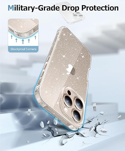 Miniatura 142 de MIODIK Funda compatible con iPhone 13 Pro, con protector de pantalla + protector de lente de cámara, funda protectora de purpurina transparente