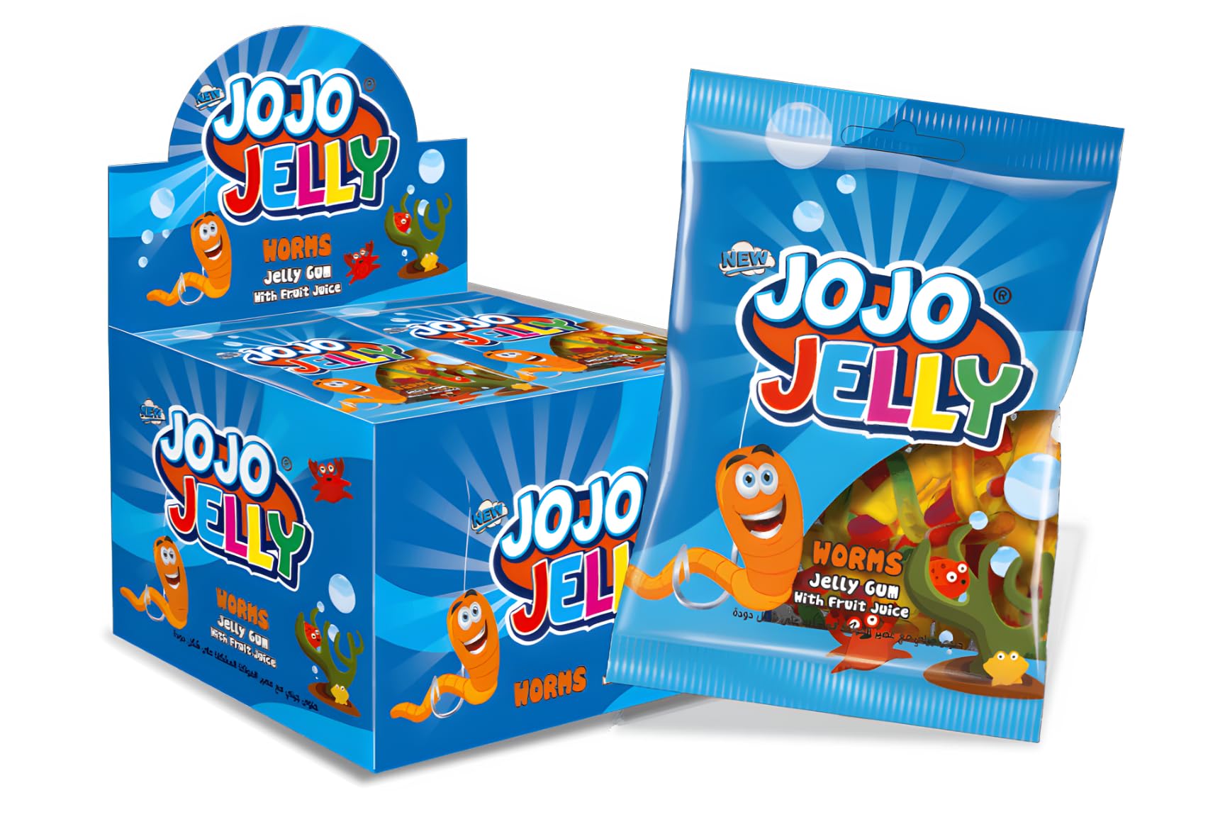 EVIZAJOJO Jelly Worms, Gummy Candy 24 x 20G, Jelly Gum with Fruit Juice, 480 Grams, Assorted