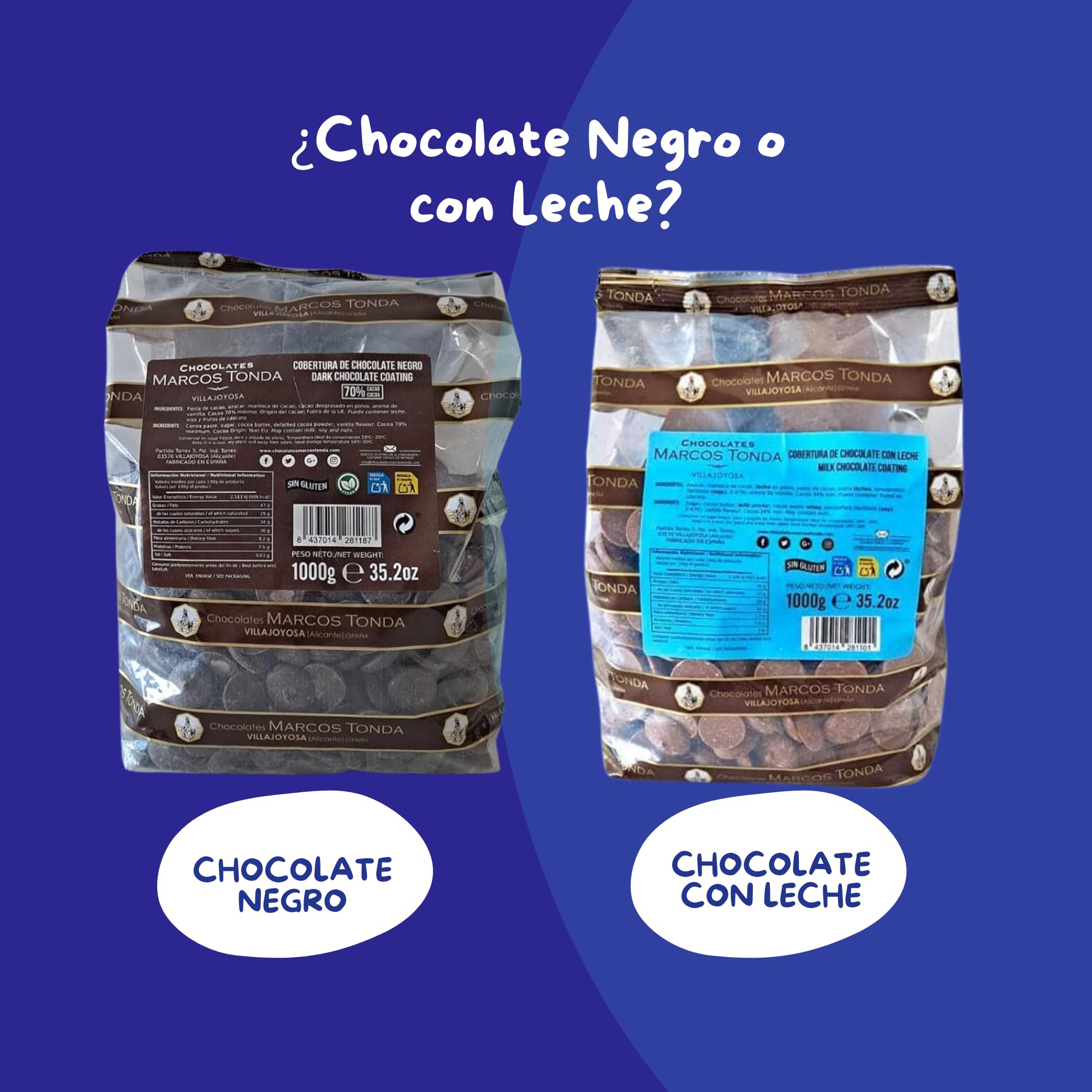 Marcos Tonda Pepitas De Chocolate Negro 70% 1000g Chocolate Chips Originales