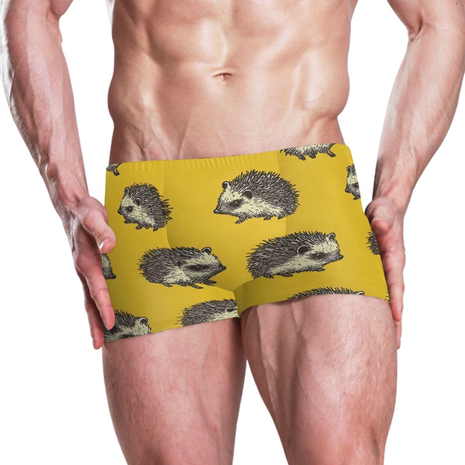 UMIRIKO Cute Hedgehogs Yellow Men's Swim Trunk Square Leg Swimsuit Swimwear Swim Briefs for Men 2XL 202b9094
