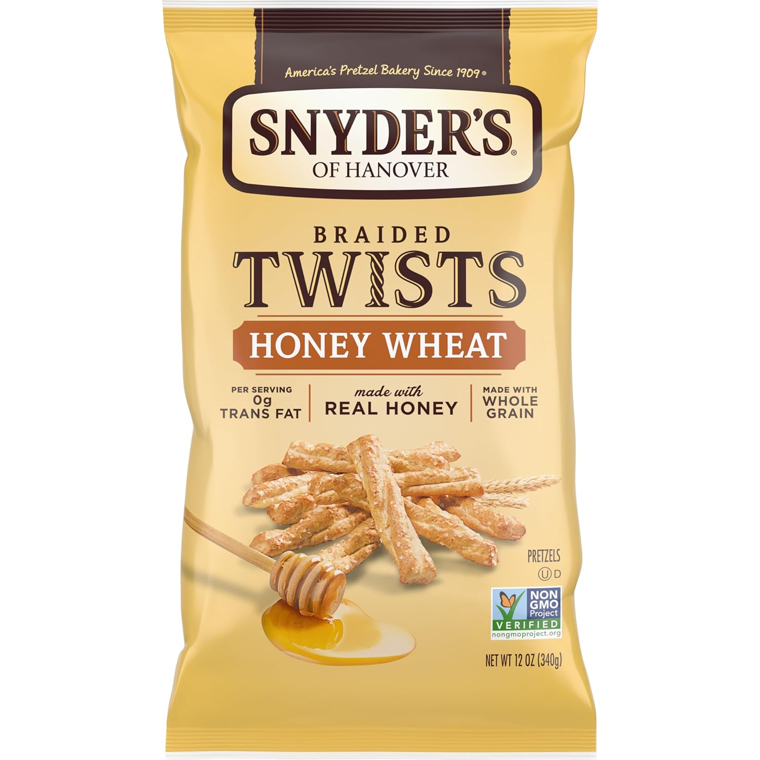 Snyder's of Hanover Pretzels, Braided Pretzel Twists Honey Wheat, 12 Oz 12 Ounce (Pack of 1)