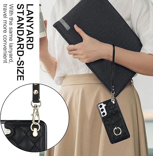 Miniatura 7 de Asuwish Funda de teléfono para Samsung Galaxy S21 FE 5G con protector de pantalla de vidrio templado y anillo cruzado con bloqueo RFID, tarjetero