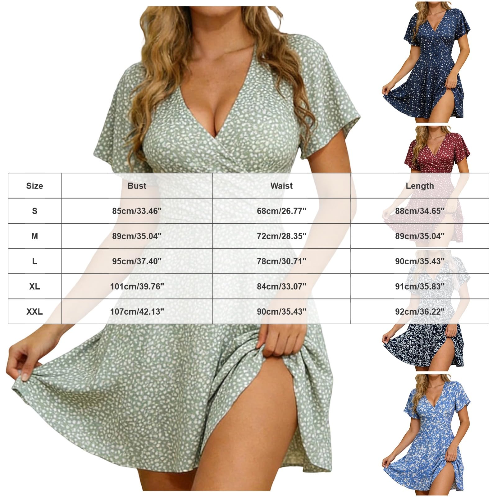 Vestiti Donna Estivi Lunghi Abito Estivo da Donna, Lunghezza al Ginocchio, Maniche Corte, Fantasia Floreale, Scollo a V, Elegante Abito con Laccetti, Casual, Bohémien, a Vestito Estivo Leggero