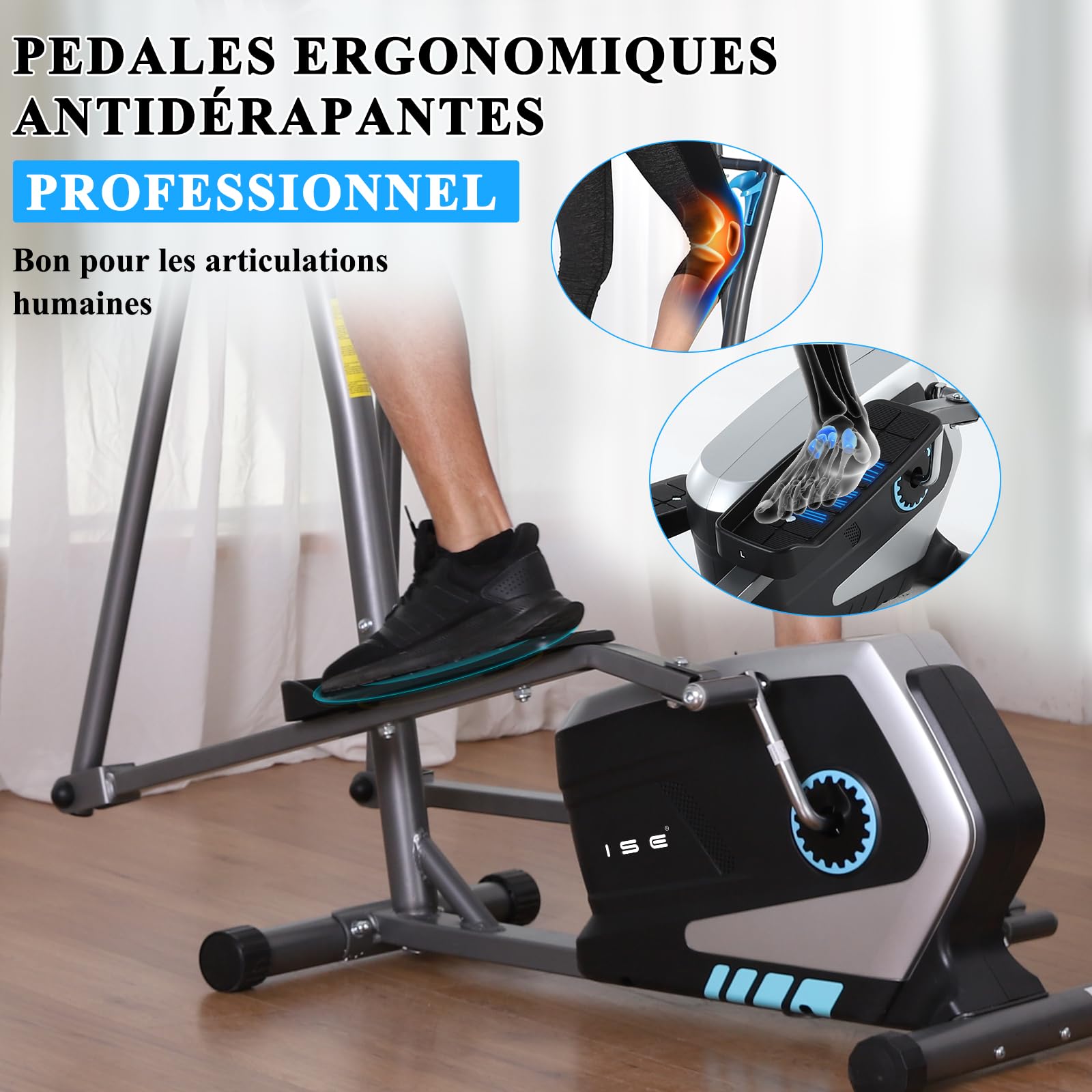ISE Vélo Elliptique d'Appartement, Crosstrainer Adulte Magnétique, Vélos Elliptiques Ecran LCD/Impulsion, Velo Elliptique d'Appartement 8 Niveaux Résistance, Elliptique Volant d’Inertie de 8KG