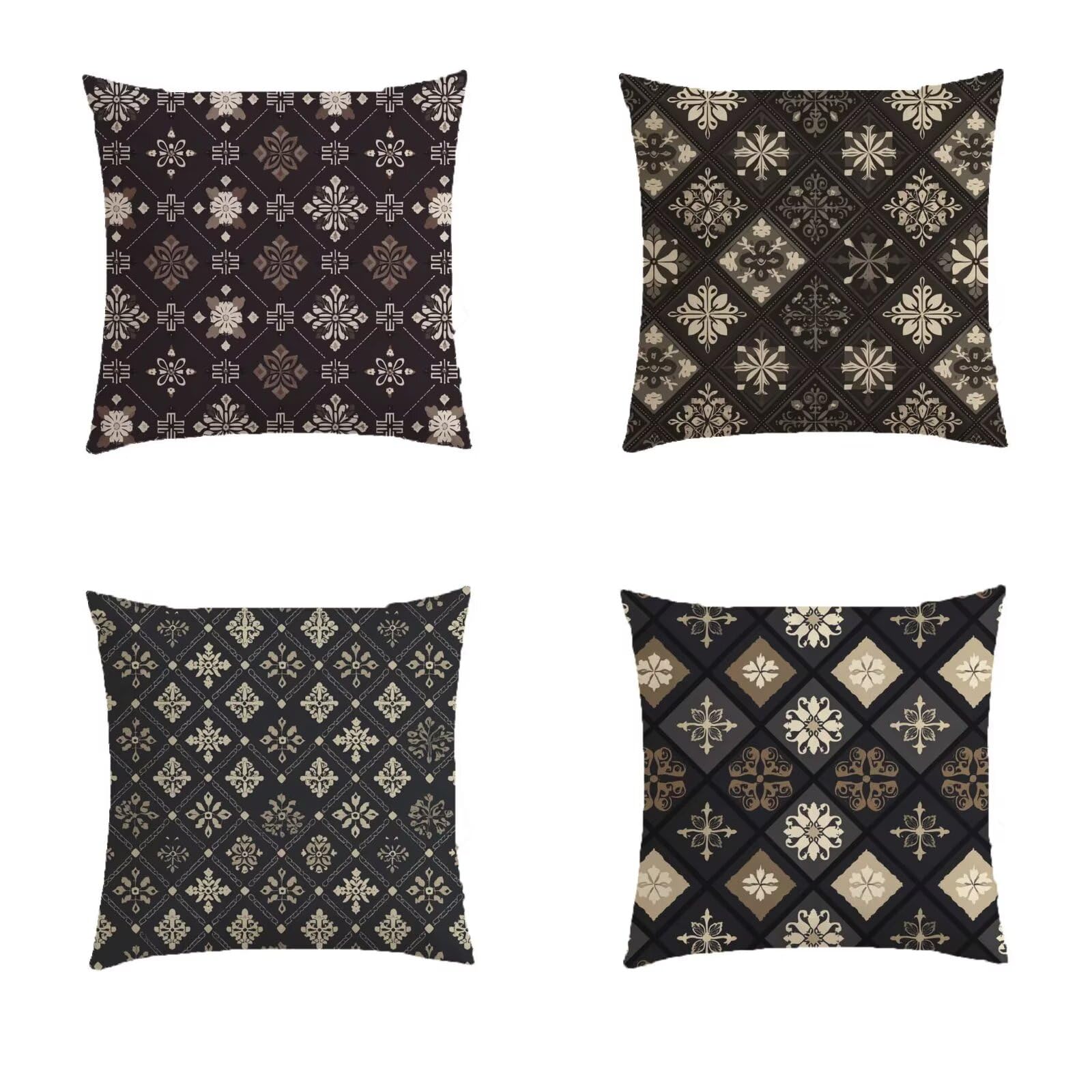 Housse coussin salon de jardin extérieur 45x45 taie oreiller géométrie nordique lot de 4