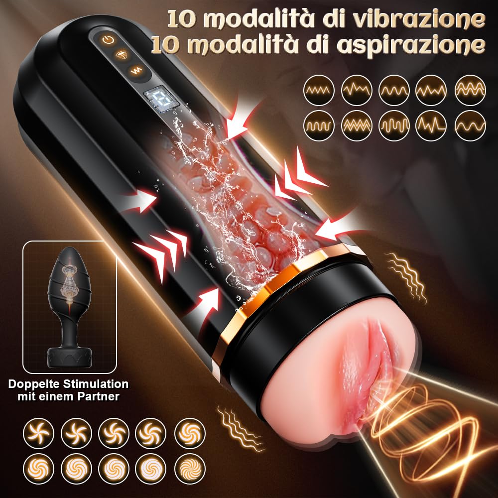 Masturbatore per Uomo Sex Toys per coppie, set con 10 modalità, plug anale e anello penieno, masturbatore maschile automatico Sexytoysys Uomo per Controllo dell'APP Dildo Vibratoreper Donna