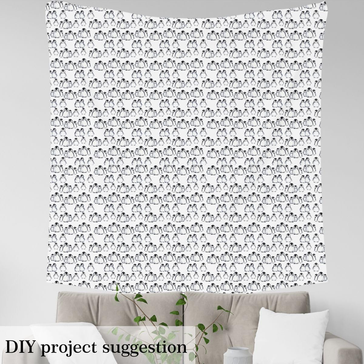 Penguin Fabric by The Yard for Kids Boys Girls Antarctic Animal Upholstery Fabric Kawaii Cartoon Penguin Decorative Fabric for Quilting Sewing Gift, DIY Art Clothing, Grey White Black 3 Yards