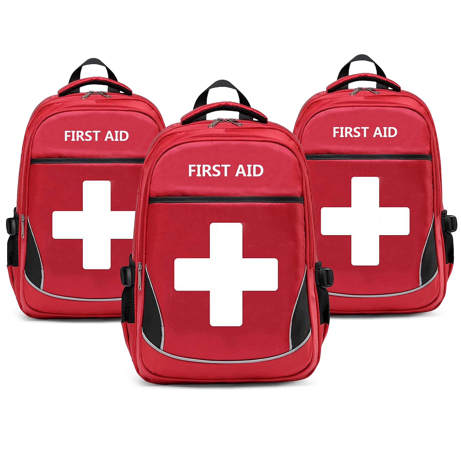 First Aid Bag Empty Red Emergency First Responder Trauma Multi-Pocket Traveling Field Trips Camping Essentials (Red, Pack of 3)