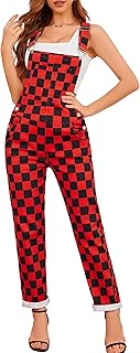 Checkered Pants Womens Overalls Fashion Bib Coveralls Cute Stretch Jeans Jumpsuit