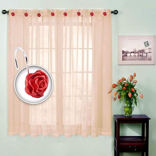 Miniatura 3 de BEAVO Ganchos para cortina de ducha, ganchos decorativos para el hogar, ganchos para cortina de ducha a prueba de óxido, anillos de resina con rosas
