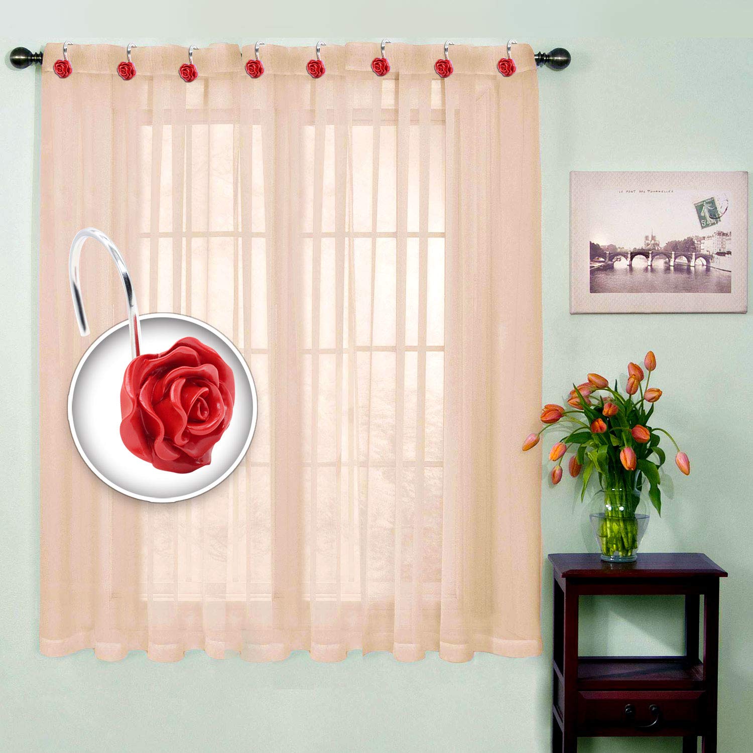 Rose Flower Shower Hooks - 12 Pack -3 Rose Flower Shower Hooks - 12 Pack -3