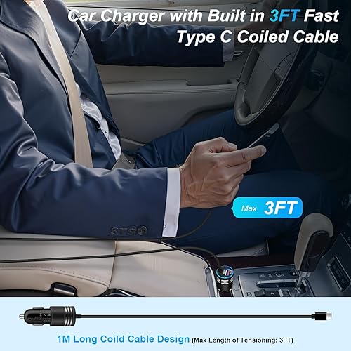 Miniatura 6 de Cargador de Coche Súper Rápido de 48W USB C Adaptador de Coche Rápido Android con Cable de Carga Rápida Tipo C de 30W Integrado para Samsung Galaxy
