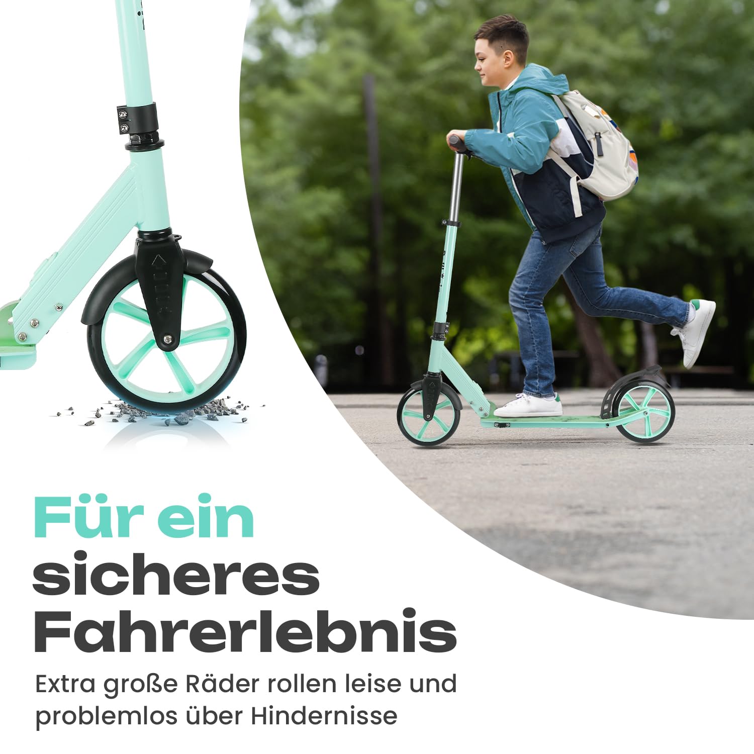 Rollkönig ® Scooter für Kinder ab 5 Jahren I Der Faltbare City-Scooter mit großen Rädern I Tret-Roller für Erwachsene mit bis zu 100kg Tragkraft
