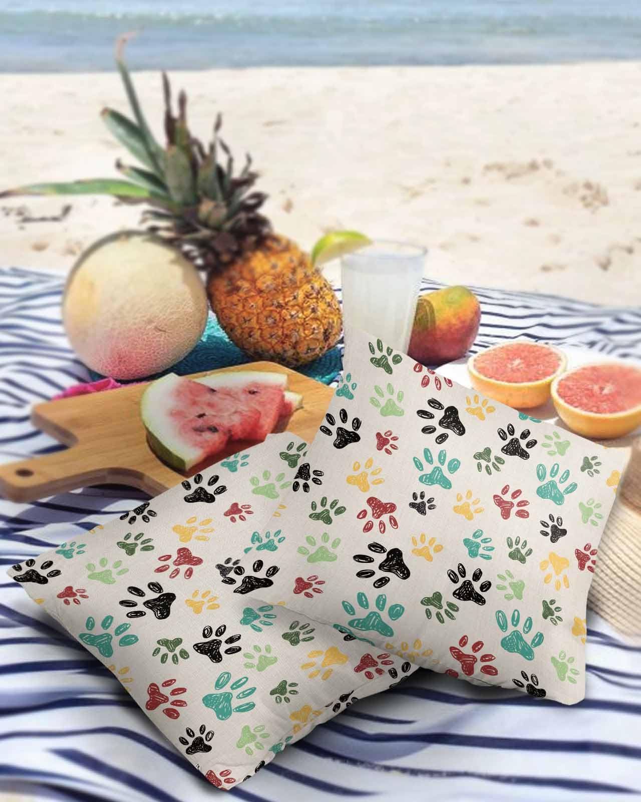 Dog Paw Printd Outdoor Pillow Covers Waterproof,All Weather Cushion Case Set of 2 Decorative Pillowcases for Sofa Couch Bed Decor Patio Furniture 16