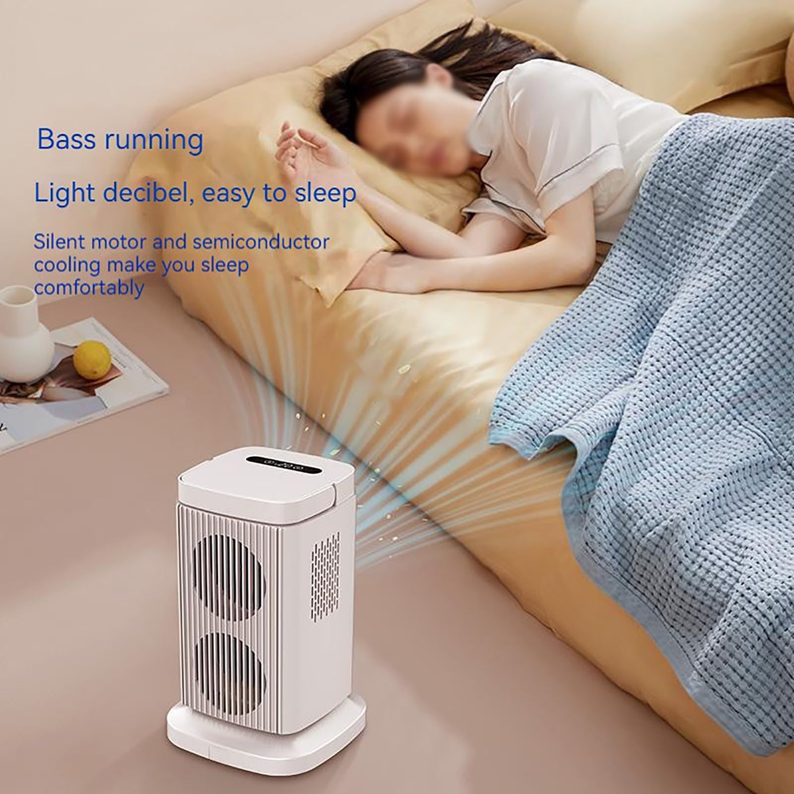 Aria condizionata portatile, ventilatore silenzioso, mini ventilatore a semiconduttore, mini frigorifero con luce aurora, adatto per soggiorno, camera da letto, appartamento white