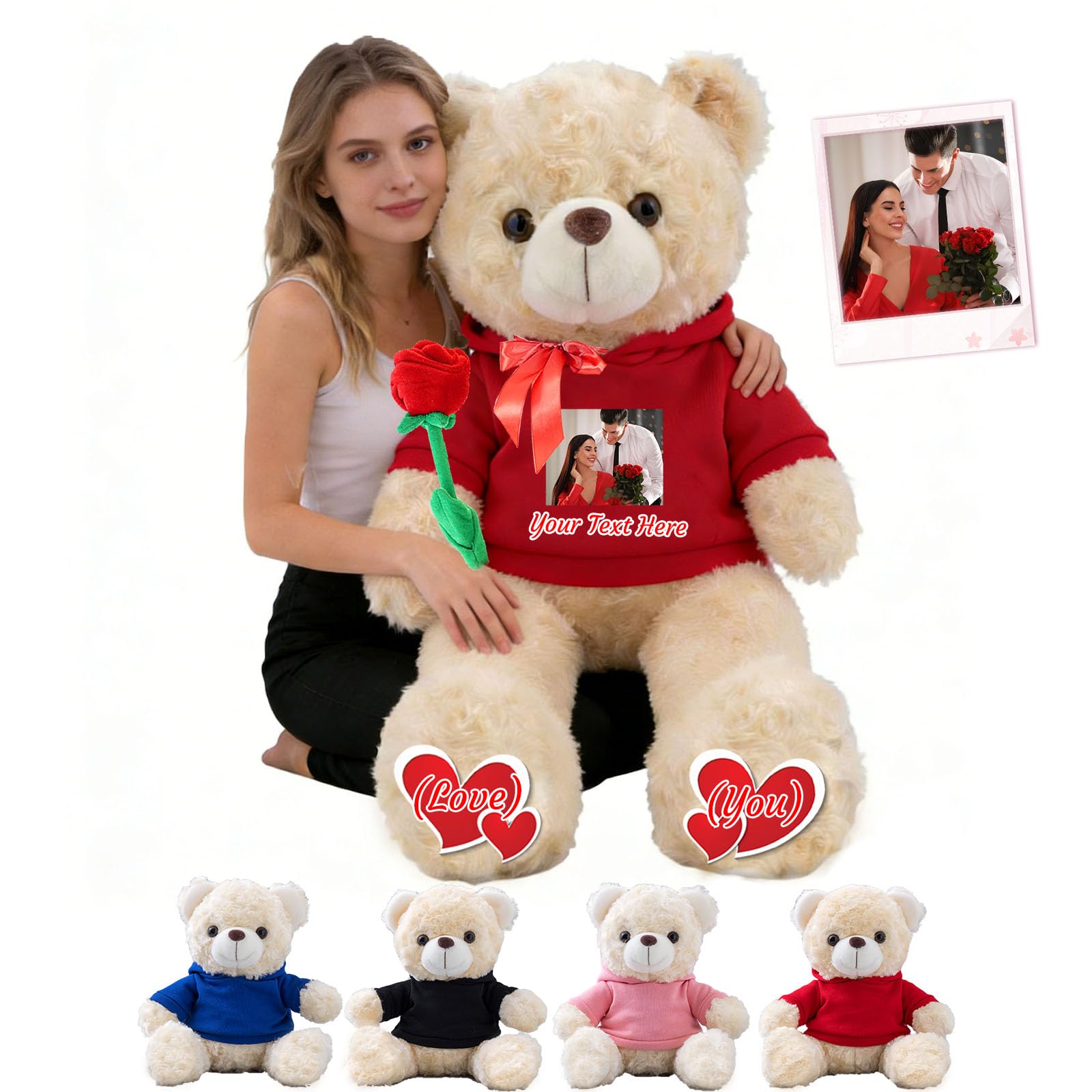 MeterBear Custom Giant Teddy Bear 2 Ft 24 inch to 3.3 Ft 40 inch, Personalised Big Teddy Bear Stuffed Animal Plush with Text Photo as Personalised Gifts for Her Him on Birthday Valentines Christmas โ image 1