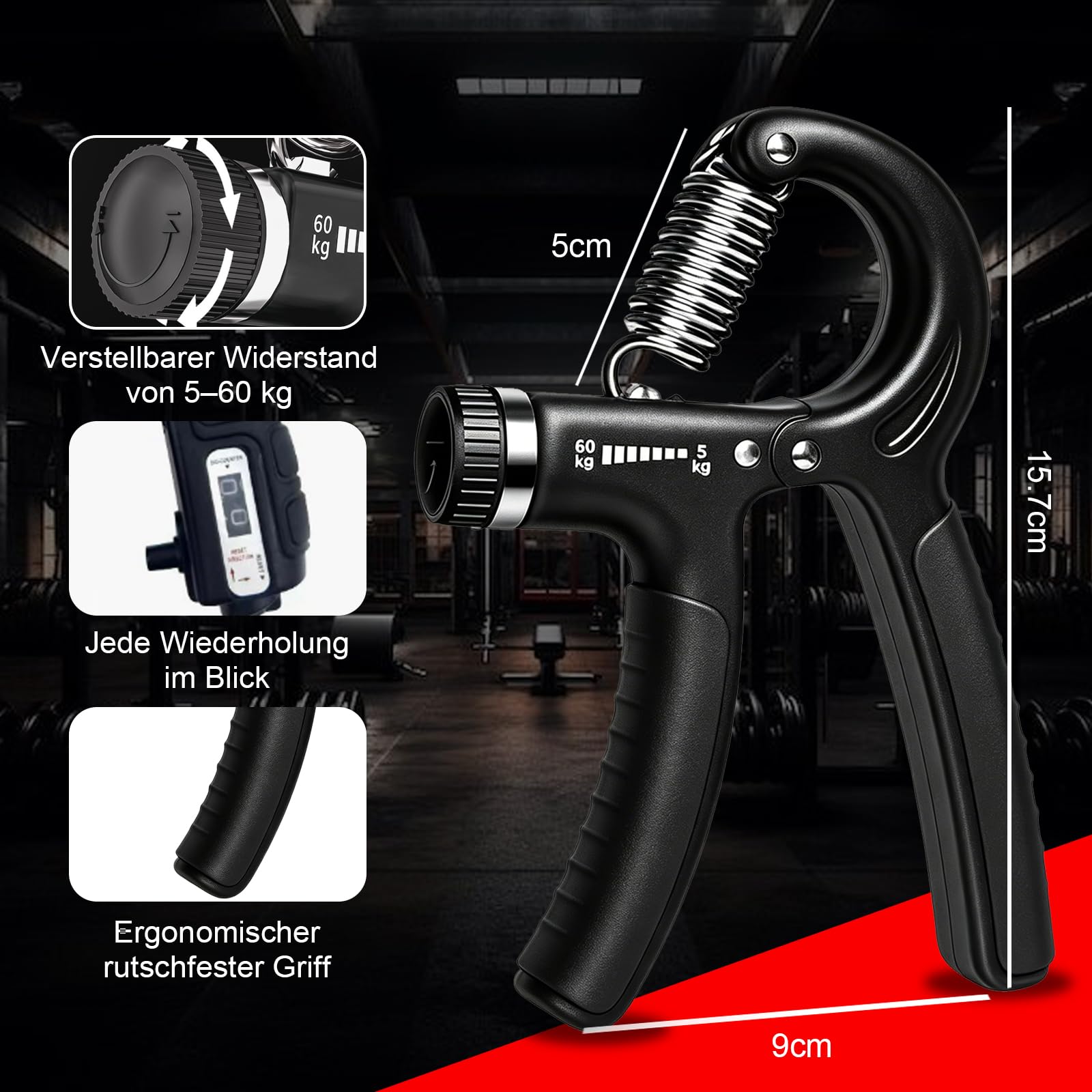 Hand Grip Molla Avambraccio Gripper - Pacco da 5, Attrezzo per Esercitare Le Dita, Finger Stretcher,Attrezzo di Muscolazione Regolabile per Rinforzo Muscolare, Riabilitazione e Fitness