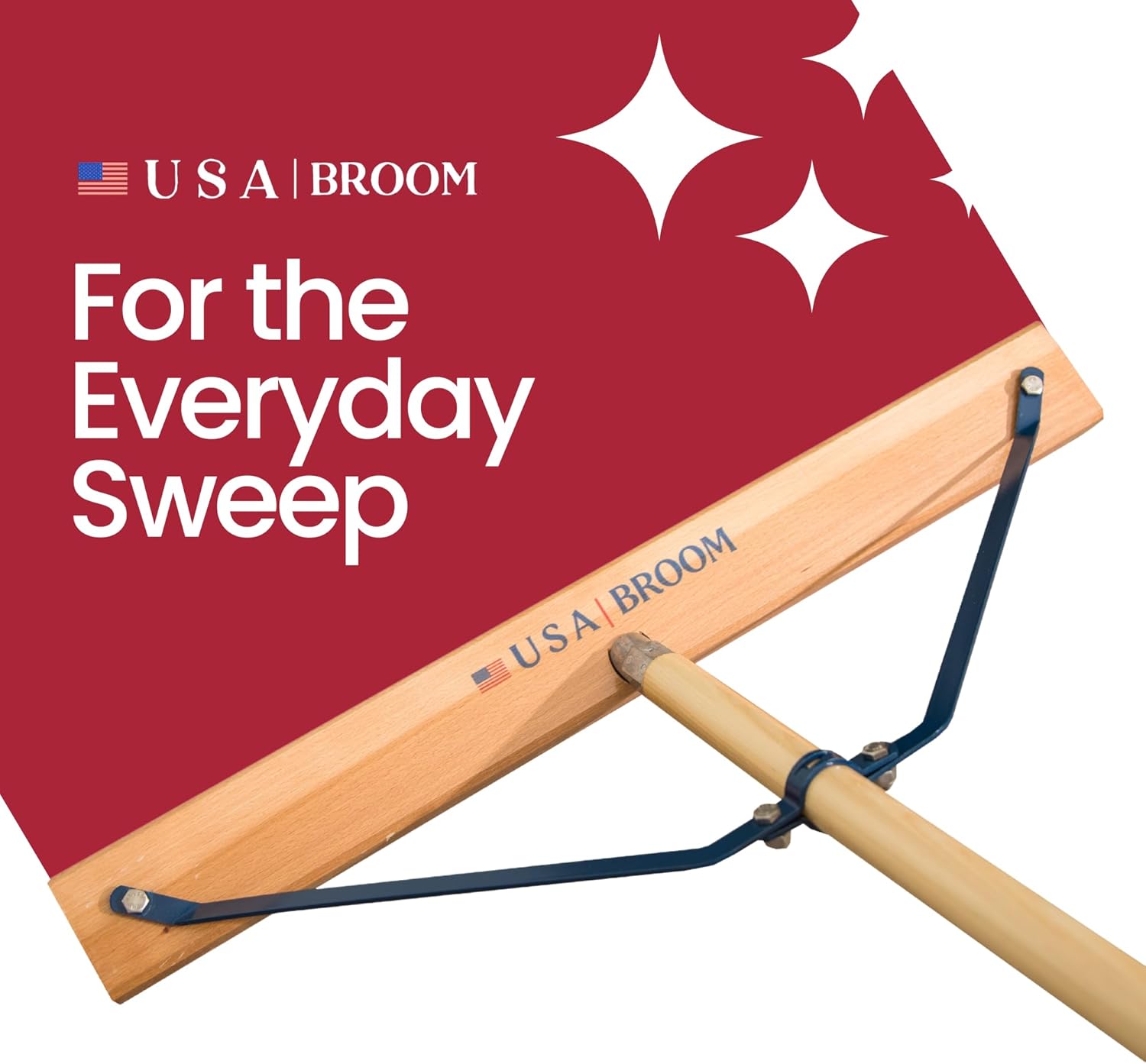36" Everyday Sweep Indoor/Outdoor Push Broom with 60" Handle. Ideal for Garages & Shops. Durable American Made Steel Brackets-All Stainless Steel Hardware. No Plastic. 100% USA Made