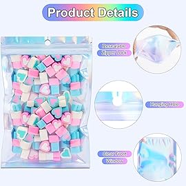 100 Pieces Holographic Bags 5 x 7 Resealable Smell Proof Bags Holographic Rainbow Color Foil Pouch Zip Bag for Party Favor Food Storage, Coffee Beans, Candy & Jewelry Packaging