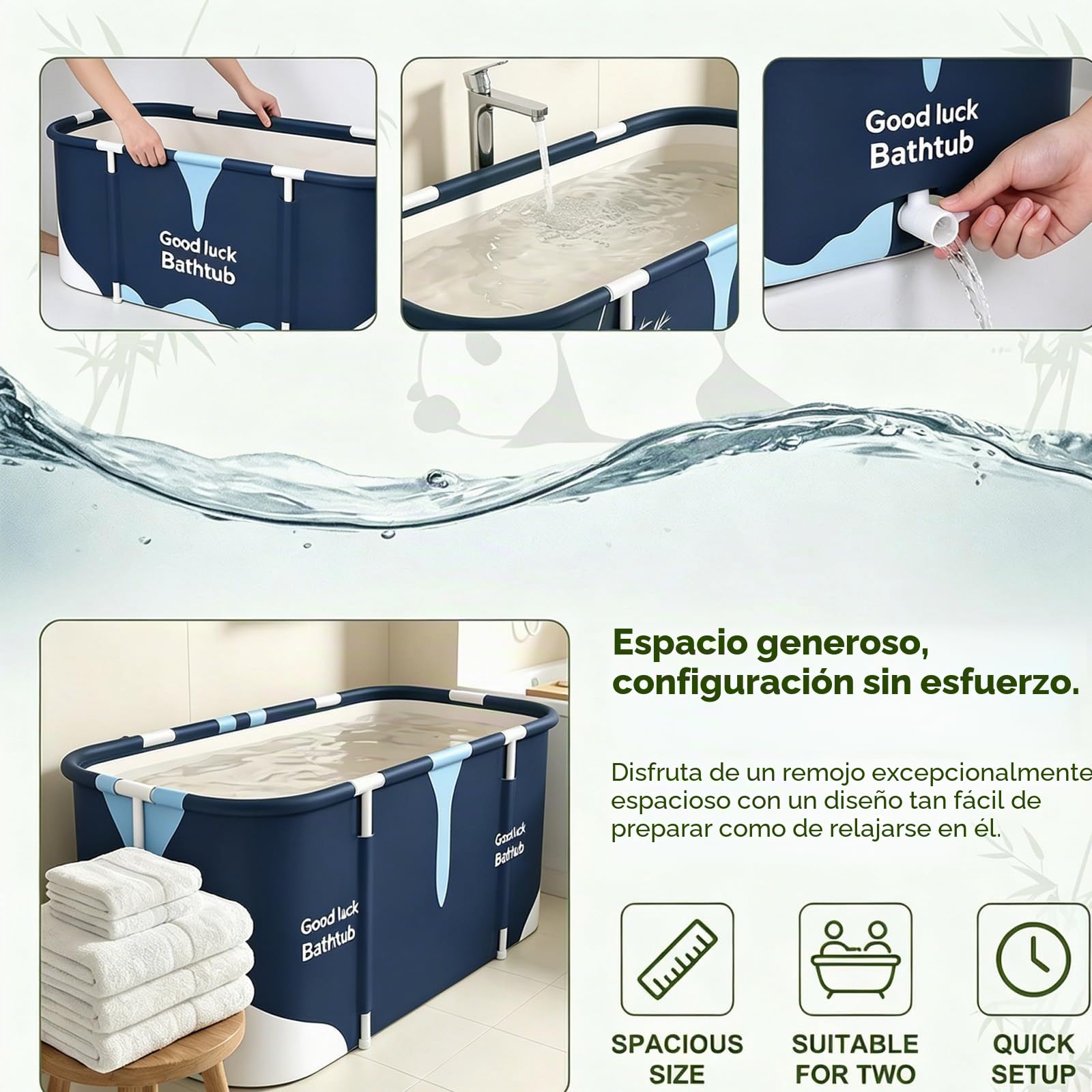 Bañera portátil de 140 cm x 60 cm x 55 cm, plegable para adultos, bañera de spa para el baño y la cabina de ducha