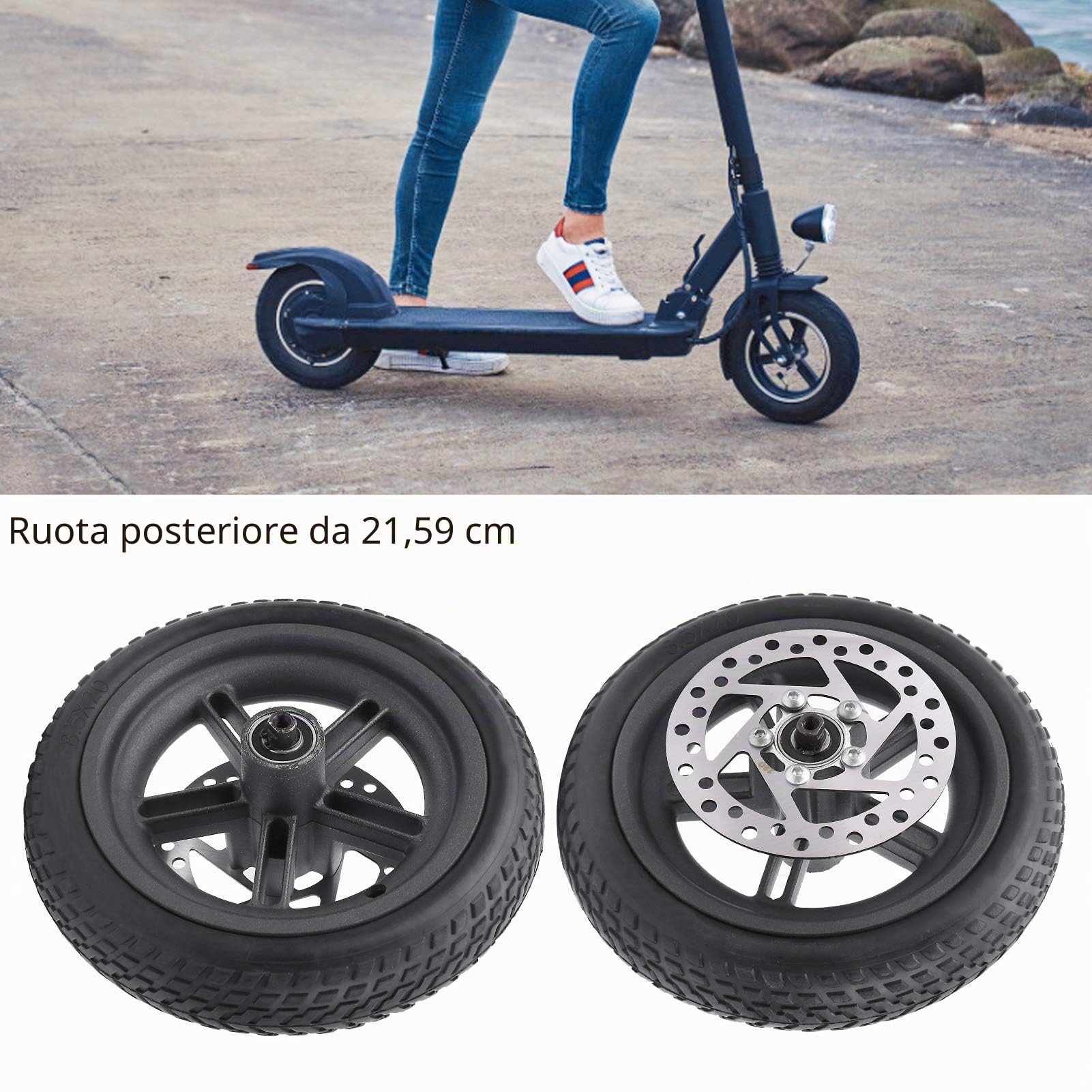 BuyWeek Ruota Posteriore per Scooter, 8,5 Pollici Pneumatico Posteriore con Freno a Disco da 120 mm Ruota Solida di Ricambio per Xiaomi Pro