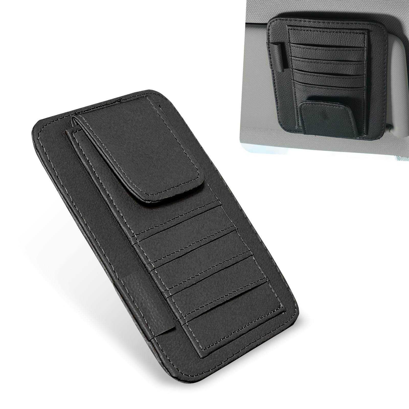 icykale 1 PC Car Sun Visor Holder, Waterproof Vehicle ID Items Storage Pocket, Large Capacity Waterproof Design, Universal Automotive Ticket Organizer Accessories for Most Cars (Black)
