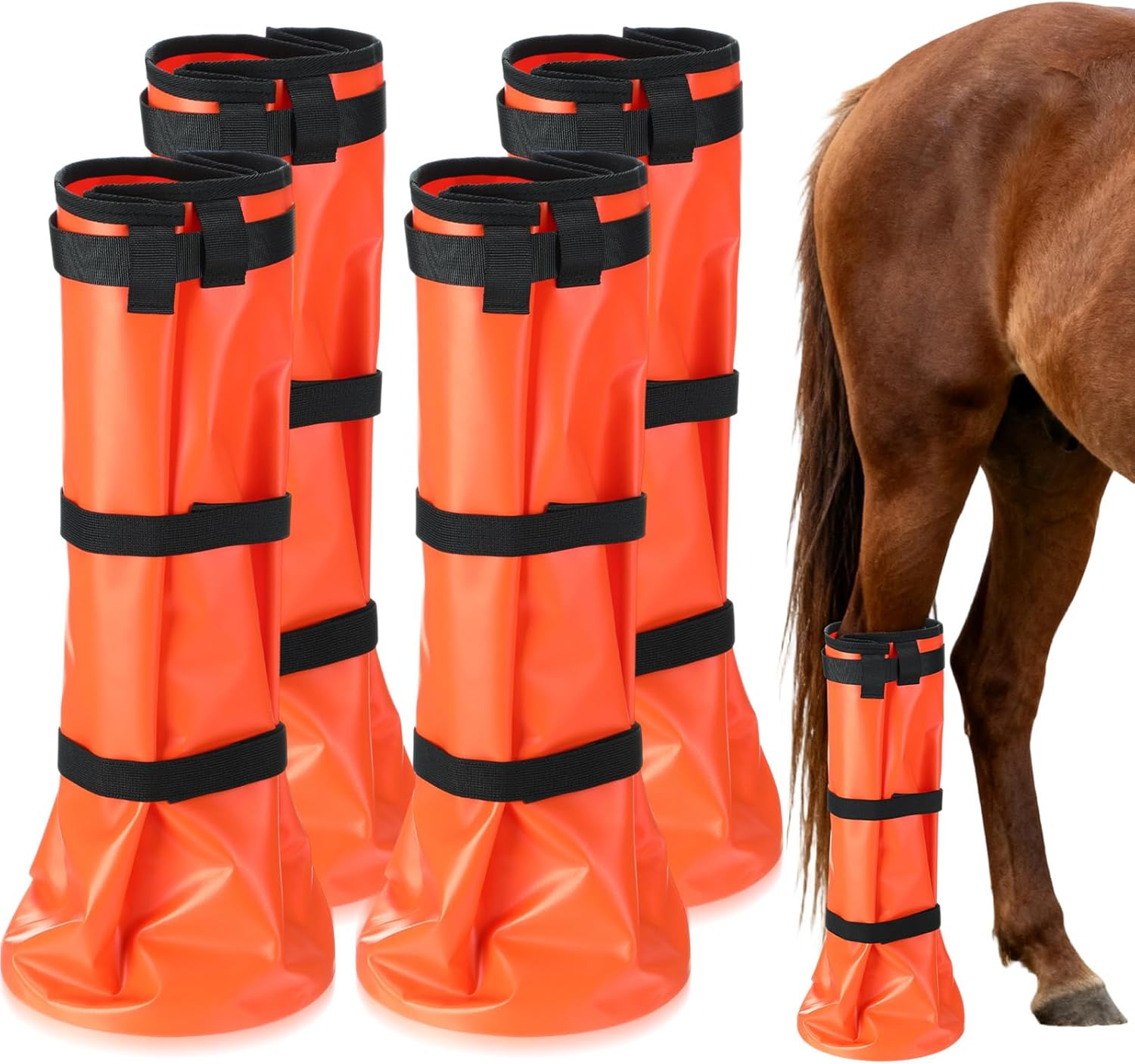 4 Pcs Easy Use Hoof Soaking Boot for Horse Soaker Bag, Hoof Care Treatment Bucket with EVA Pad and Elastic Band, 2 Pairs Horse Soaker Bag for Common Equine Hooves Ailment Problem