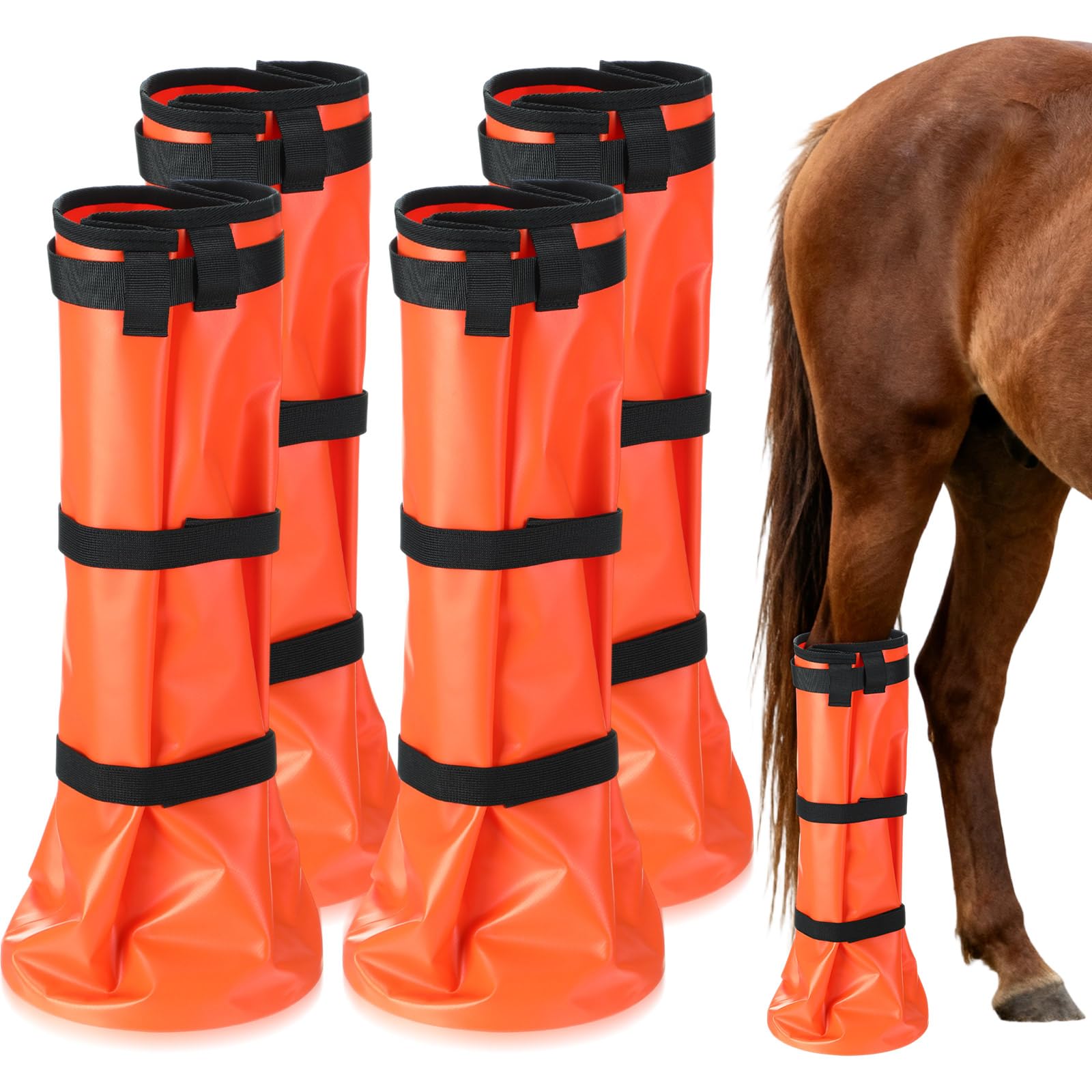 SilTriangle 4 Pcs Easy Use Hoof Soaking Boot for Horse Soaker Bag, Hoof Care Treatment Bucket with EVA Pad and Elastic Band, 2 Pairs Horse Soaker Bag for Common Equine Hooves Ailment Problem (Orange)