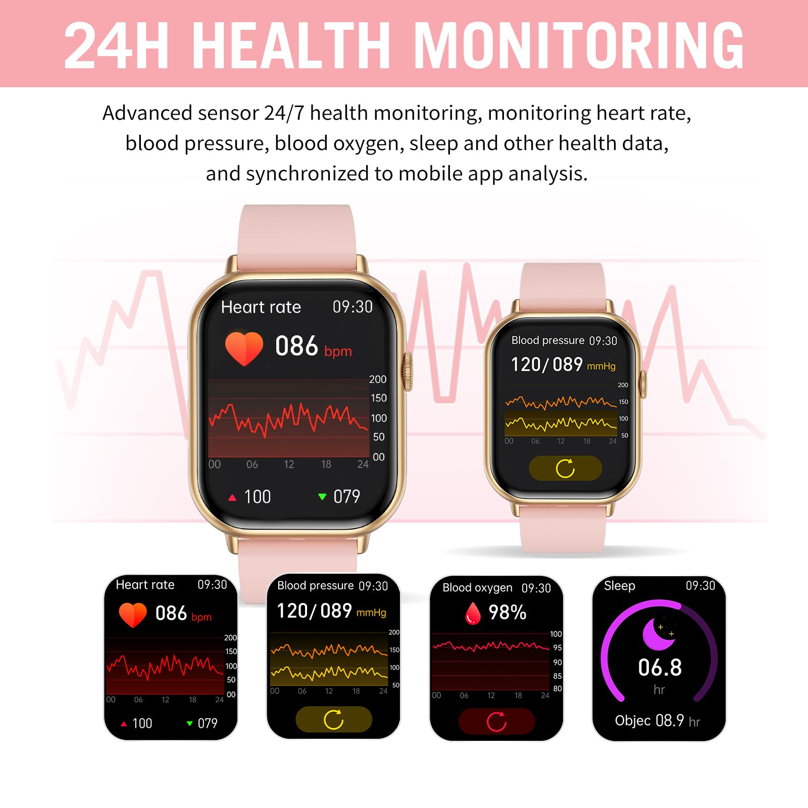 Smart Watches for Men Women (Answer/Make Call), 2.01" HD Screen Fitness Tracker Watch with Blood Pressure/Heart Rate/Sleep Monitor, Smart Watch for Android iOS Phones, IP67 Waterproof Sport Watch