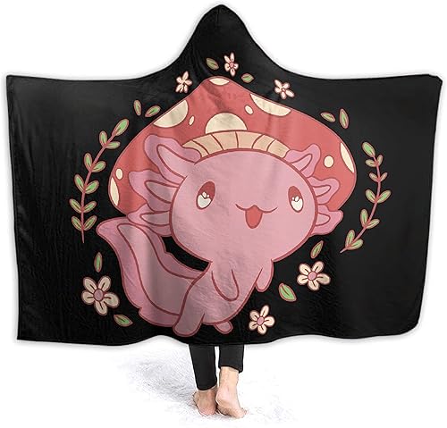 Manta con capucha de ajolote y hongos, manta de franela suave y ligera, adecuada para usar en la cama, sala de estar y viajes, 60 x 50 pulgadas,