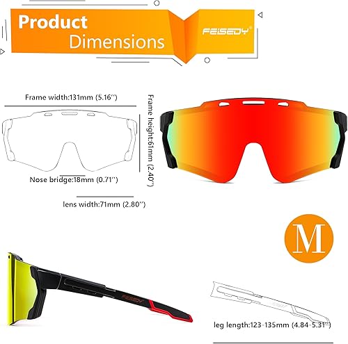 Miniatura 7 de FEISEDY Ciclismo Deportes Gafas de sol Wraparound Lente Magnética Ajustable Piernas Visera Hombres Mujeres Juventud Escudo B0028