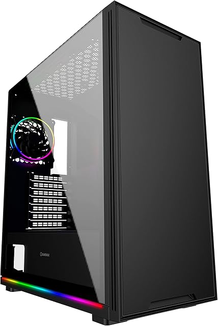 GameMax Trooper ARGB PC Gaming Case, Full ATX, 3 x 120mm Razor Fans Included, 2 x ARGB LED Strips Included, Tempered Glass Side Panel, 0.9mm SPCC | Black