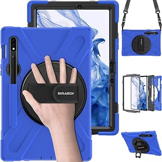 BRAECN Samsung Galaxy Tab S8+/S7+/S7 FE Case, Protective Heavy Duty Tablet Case with Adjustable Hand Strap, Built-in S Pen Holder, Shoulder Strap, Stand for Galaxy Tab S7 Plus 12.4 Inch 2020 -Blue