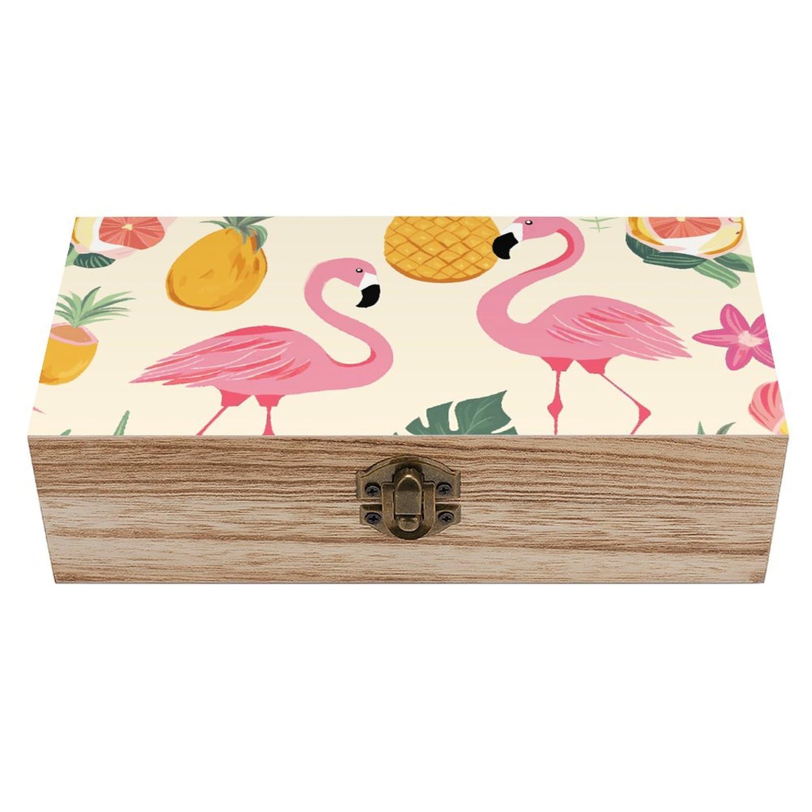 Flamingos And Pineapples Wooden Storage Box Exquisite Durable Wood Gift Case Sturdy Vintage Jewelry Wooden Chest for Art Hobbies Storage Keepsake Gift