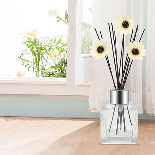 Miniatura 6 de 10 botellas difusoras de varillas de vidrio cuadradas vacías con tapas plateadas de 1.7 onzas, difusores de aromaterapia recargables, frascos