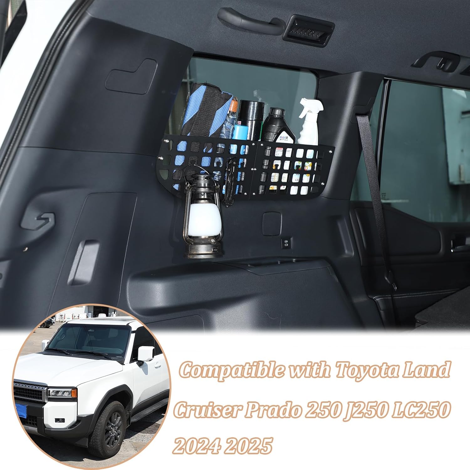 Rear Trunk Window Molle Storage Panel Organizer Basket Compatible with Toyota Land Cruiser 250 Prado LC250 J250 2024 2025, Multifunction Trunk Side Pocket Storage Organizer Car Interior Accessories