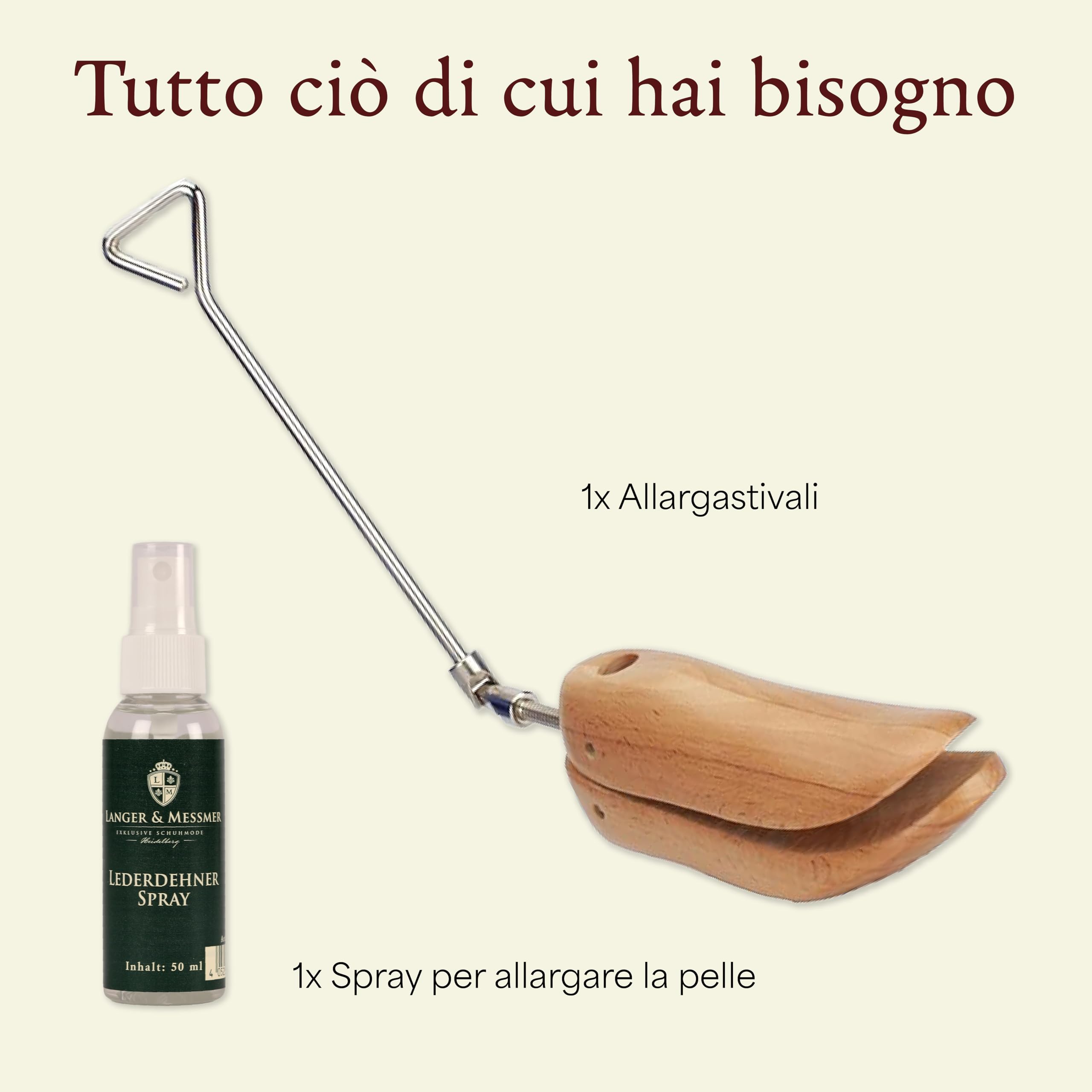 Langer & Messmer allunga scarpe e stivali per la scatola della punta per uomo contro la pressatura delle scarpe - in legno di faggio massiccio incl. spray allunga pelle 50ml