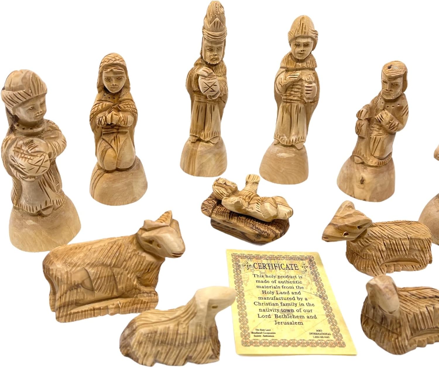 Bethlehem Olive Wood Christmas Nativity Set from The Holy Land 11 Pcs Tabletop Scene