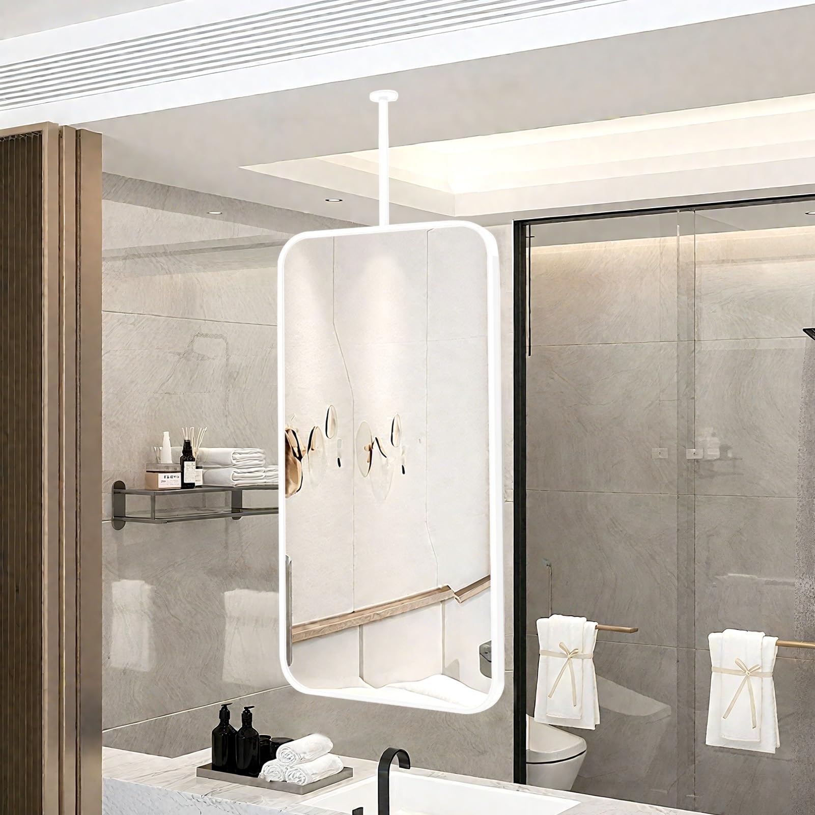 FGXHHS Nordic Ceiling Hanging Mirror Rectangular Bathroom White Vanity Makeup for Apartment Living Room Hallway, Creative Decorative Home or Hotel(50cmx70cm)