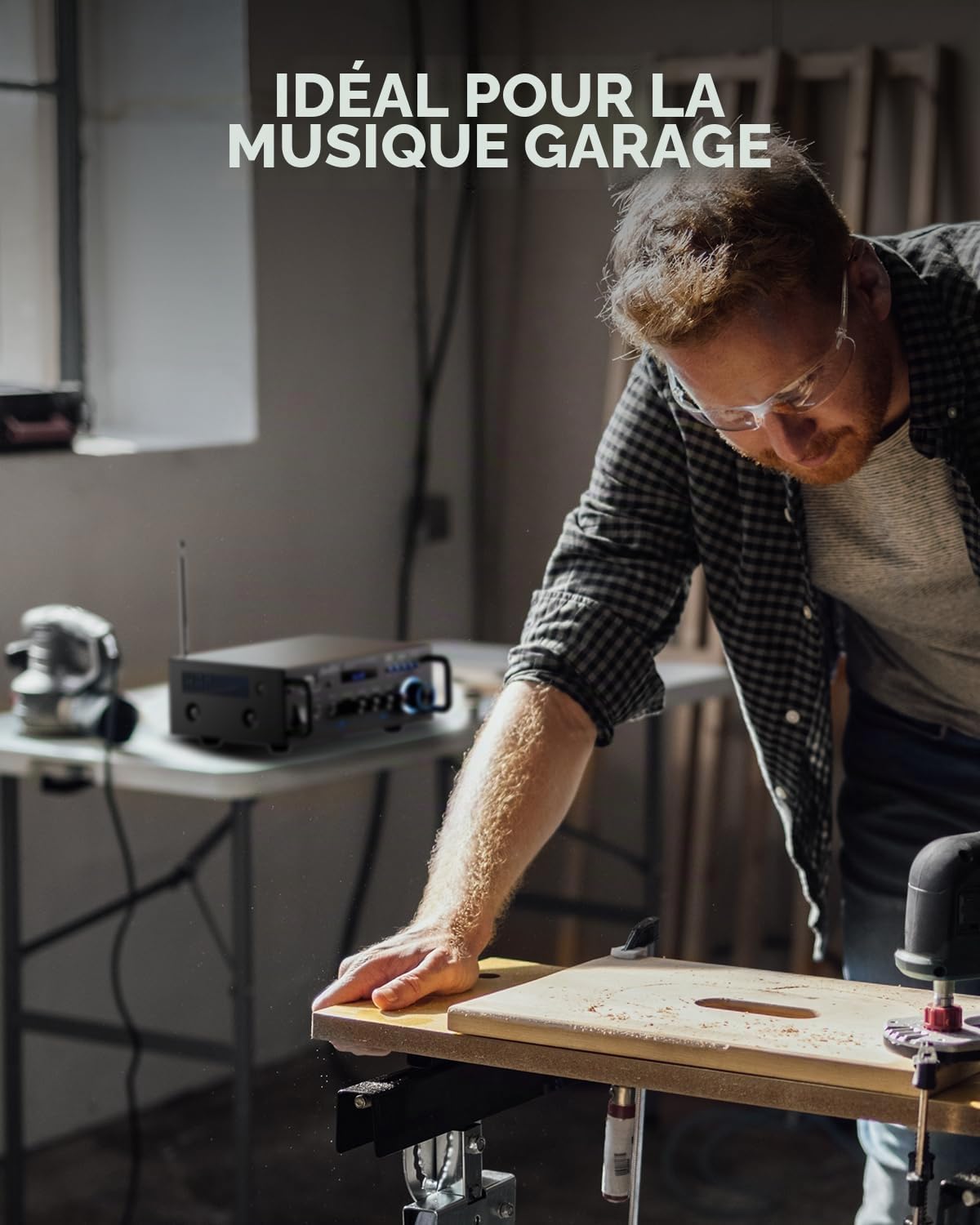 Moukey Amplificateur Audio 2.0 Canaux, Amplificateur Stéréo Bluetooth 5.0 100W, Amplificateur HiFi, Radio FM Portable, Entrée Carte SD/USB, pour Voiture ou Maison, MAMP3