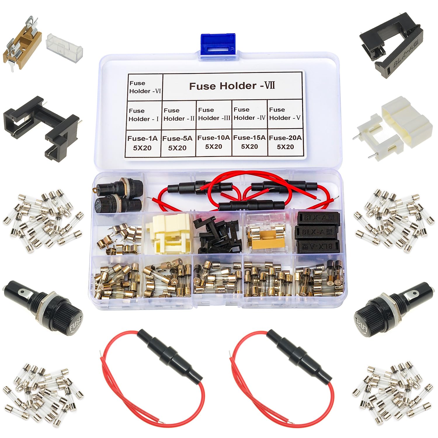 Kidisoii Fuses & Fuse Holders 5X20mm 250V Assortment Kit, 1A/5A Kidisoii Fuses & Fuse Holders 5X20mm 250V Assortment Kit, 1A/5A