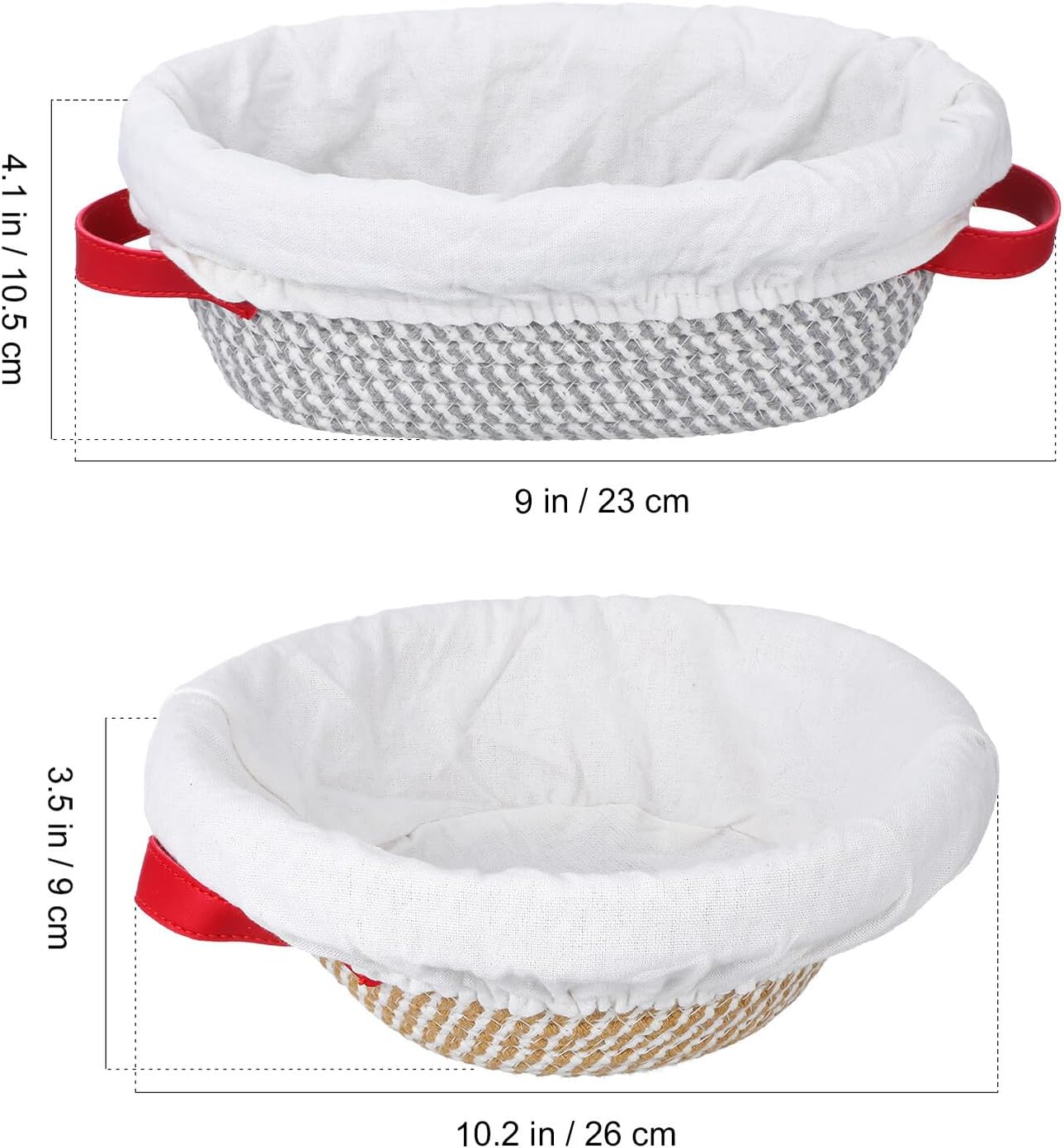 VANZACK 2 Pcs Bread Proofing Basket Set with Liners – Oval round Dough Rising Baskets for Sourdough Baking – Natural Rattan Proofing Containers for Home Bakers and Artisan Bread Making