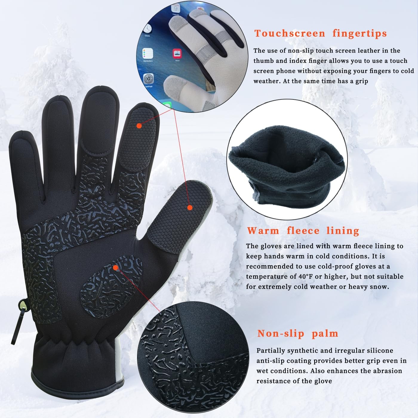 Drasry Neoprene Fishing Gloves Touchscreen 3 Cut Fingers Warm Cold Weather Suitable for Men and Women Ice Fishing Fly Fishing Photography Motorcycle Running Shooting