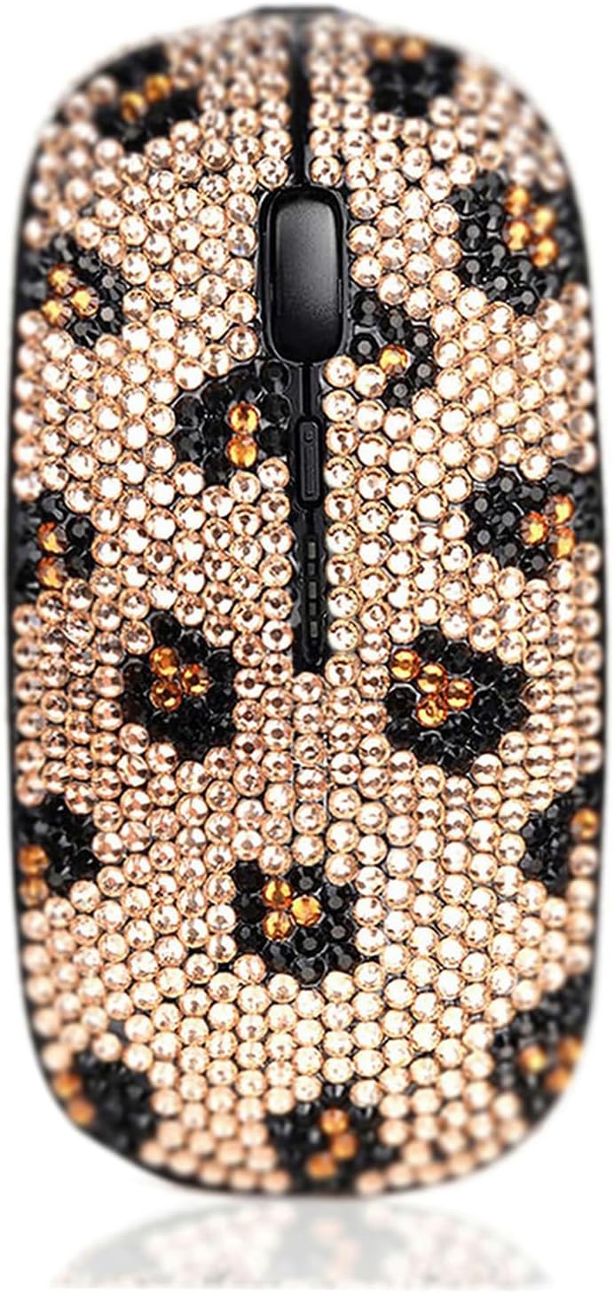 Bling Luxury Crystal Rhinestone Wireless Mouse Sparkly Computer Mouse with USB Receiver for Girls, Bedazzled Leopard Mice for Notebook, PC, Laptop, MacBook - Champagne