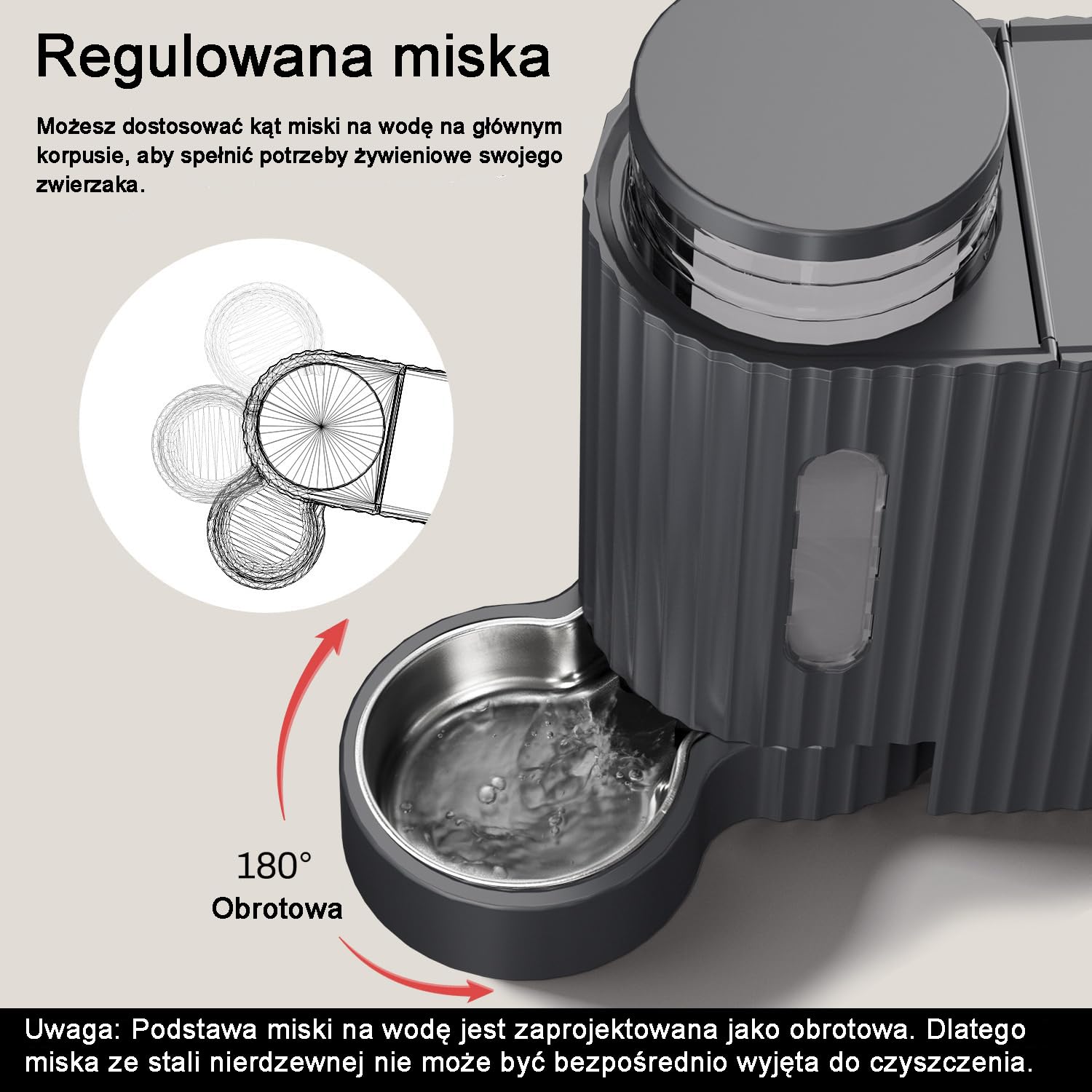 Gardner Pet Automatyczny karmnik dla kotów i dozownik wody 2 w 1, 3 l x 2, miski dla kotów z miską ze stali nierdzewnej, dozownik wody grawitacyjnej, w 100% wolny od BPA, nie wymaga prądu, ciemnoszary