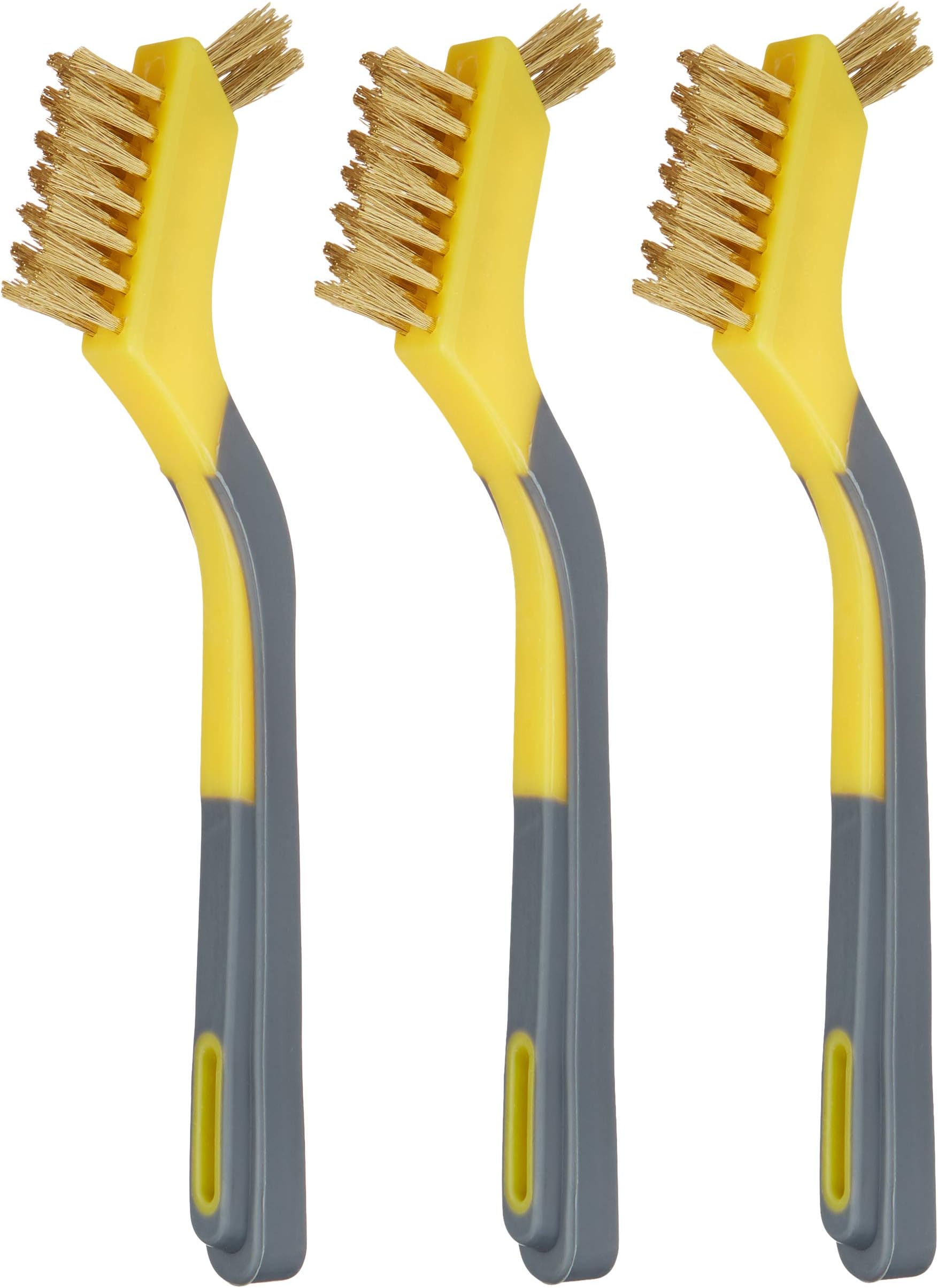 Brass Mini Brushes, Soft Grip, Pack of 3, 12.7mm, Yellow/Grey, For Cleaning and Removing Rust
