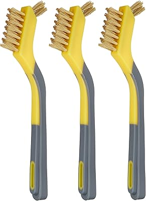 Amazon Basics Brass Mini Brushes, Soft Grip, 3-Pack, 1/2 inch, Yellow/Grey