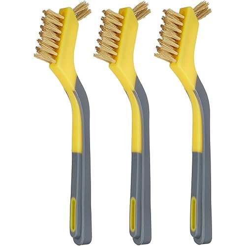 Amazon Basics Brass Mini Brushes, Soft Grip, 3-Pack, 1/2 inch, Yellow/Grey